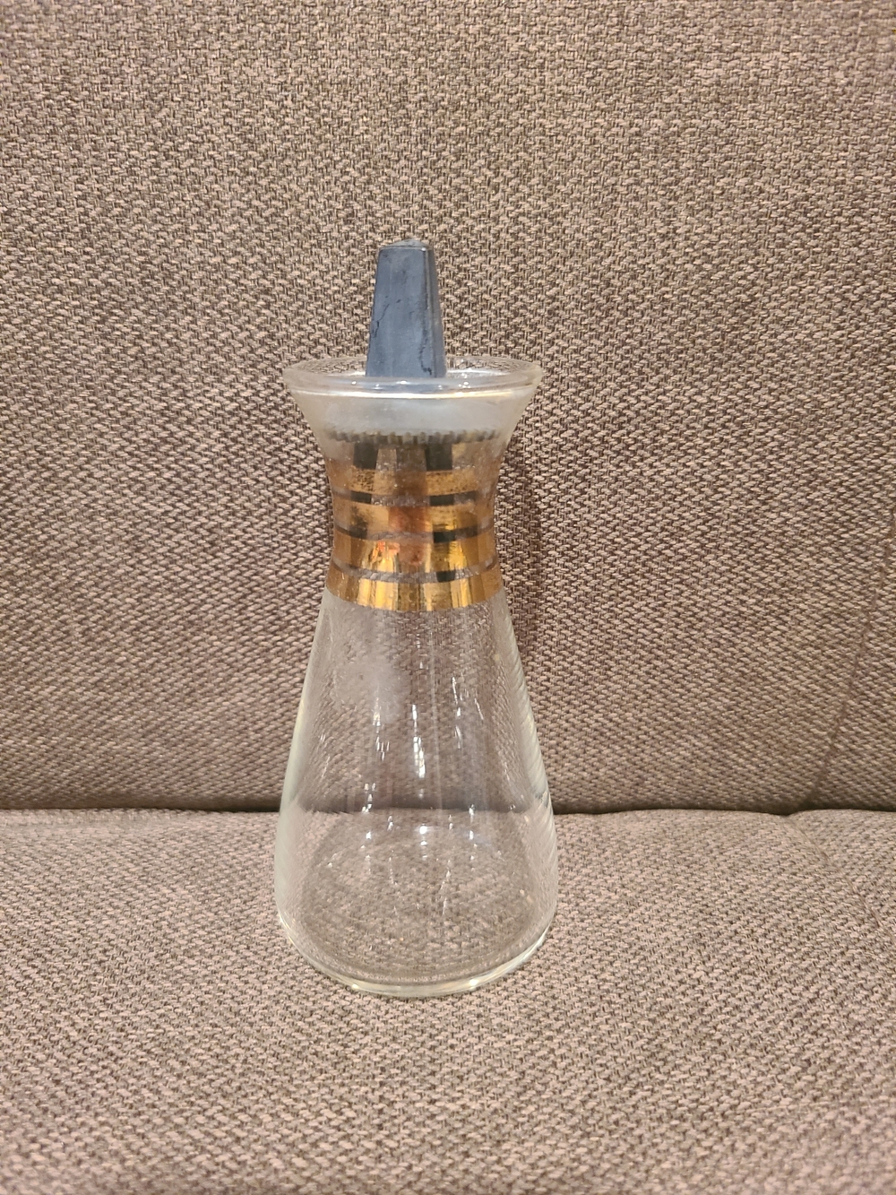 Vintage Pyrex Salt/Pepper Shaker MCM Glass Gold Stripes 4.5in Atomic Kitchen